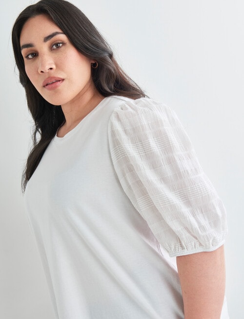 Studio Curve Woven Textured Short Sleeve Tee, White product photo View 04 L