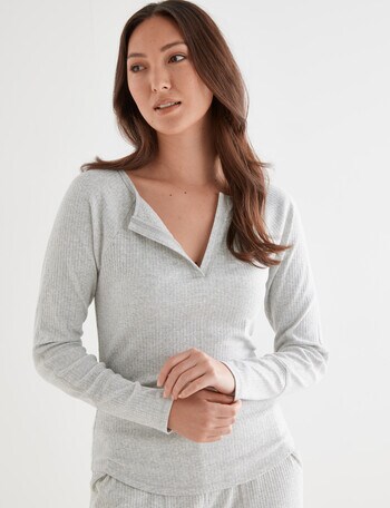 Mineral Lounge Long-Sleeve Rib Top, Silver Marle product photo