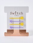 Switch Star Smiley Slider Hair Clips, 4-Pack, Purple & Yellow product photo View 02 S