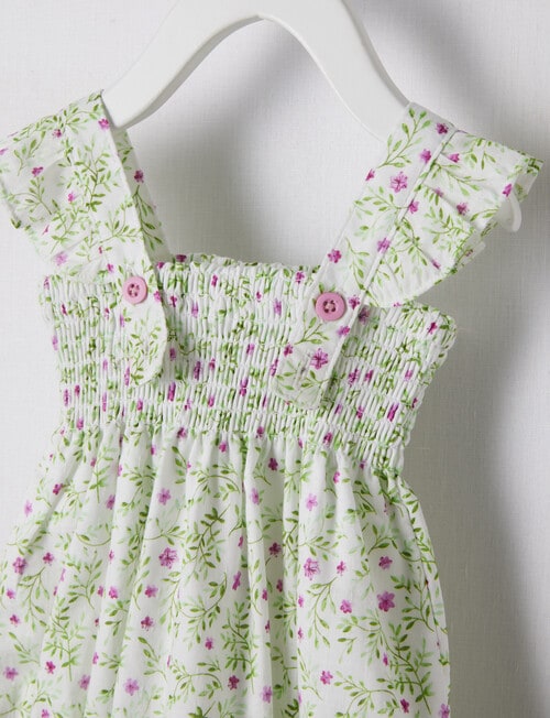 Little Bundle Summer Fields Shirred Romper, Green product photo View 02 L