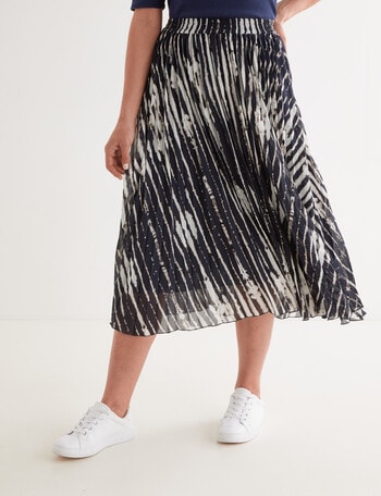 Jigsaw Malta Stripe Pleat Skirt, Navy product photo