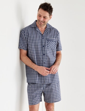 Chisel Woven Check Short PJ Set, Blue, Grey & White product photo