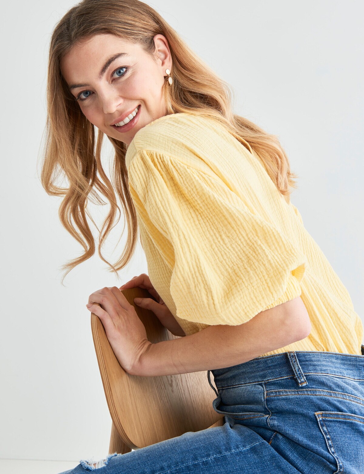 Zest Short Sleeve Cheesecloth Shell Top, Lemon Drop Tops