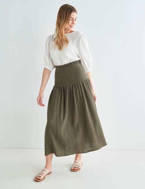 Zest Cheesecloth Skirt, Khaki - Skirts