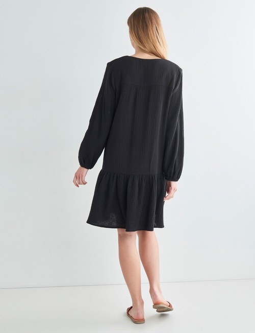 Zest Long Sleeve Cheesecloth Dress, Black Dresses