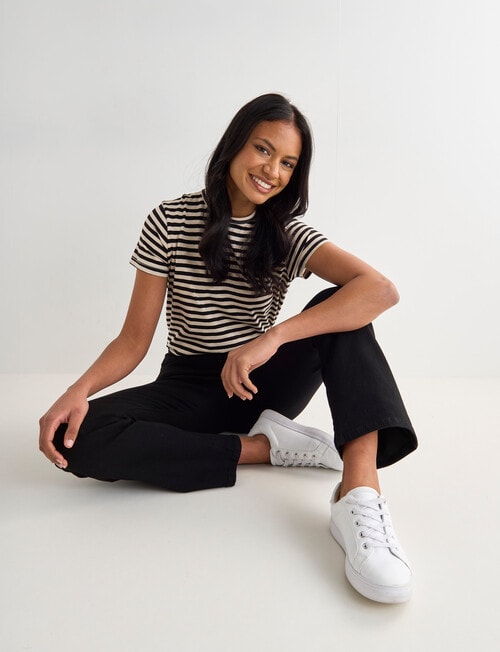 Zest Stripe Organic Cotton Short Sleeve Tee, Black & Natural product photo View 03 L