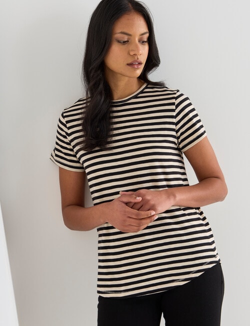 Zest Stripe Organic Cotton Short Sleeve Tee, Black & Natural product photo View 05 L
