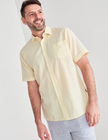 Chisel Linen Blend Short Sleeve Shirt, Lemon product photo