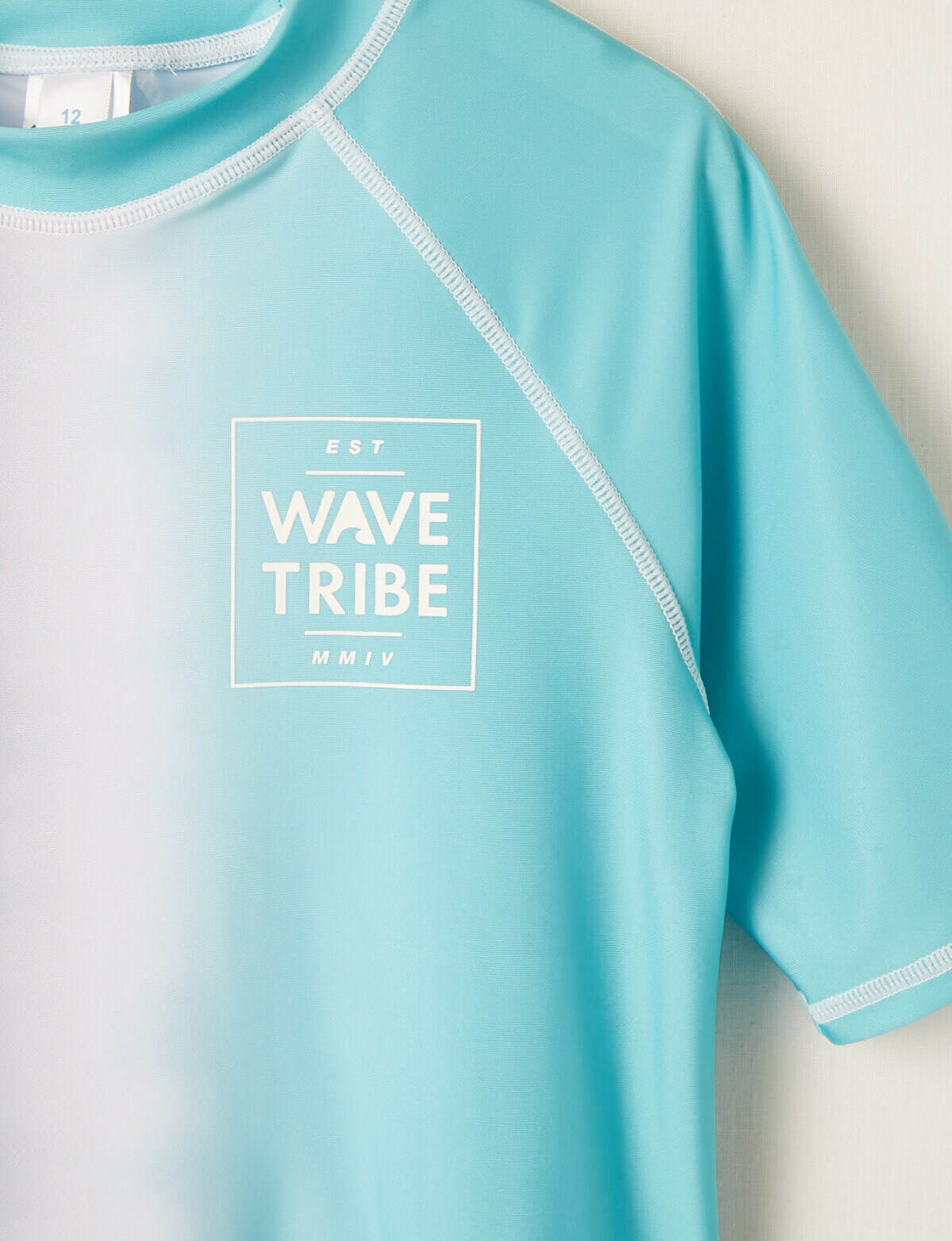 Wavetribe Ombre Short Sleeve Rash Top, Navy & Aqua Swimwear