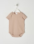 Teeny Weeny Rib Short Sleeve Bodysuit, Rose Beige product photo