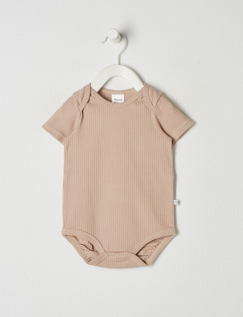 Teeny Weeny Rib Short Sleeve Bodysuit, Rose Beige product photo
