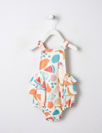Teeny Weeny In Bloom Fruit Frilled Romper, White product photo