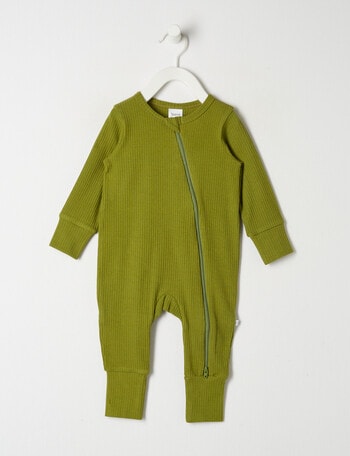 Teeny Weeny Sleep Rib Sleepsuit, Frog Green product photo