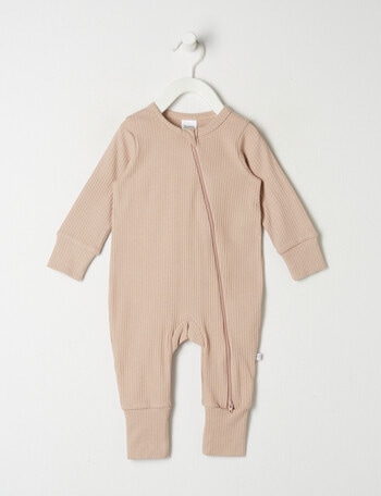Teeny Weeny Sleep Rib Sleepsuit, Rose Beige product photo