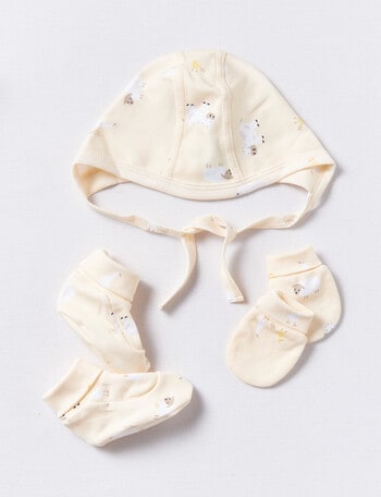 Little Bundle Bonnet, Mittens & Booties Set, 3-Piece, Cream product photo