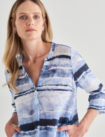 Jigsaw Stripe Print 3/4 Sleeve Monsoon Shirt, Blue product photo