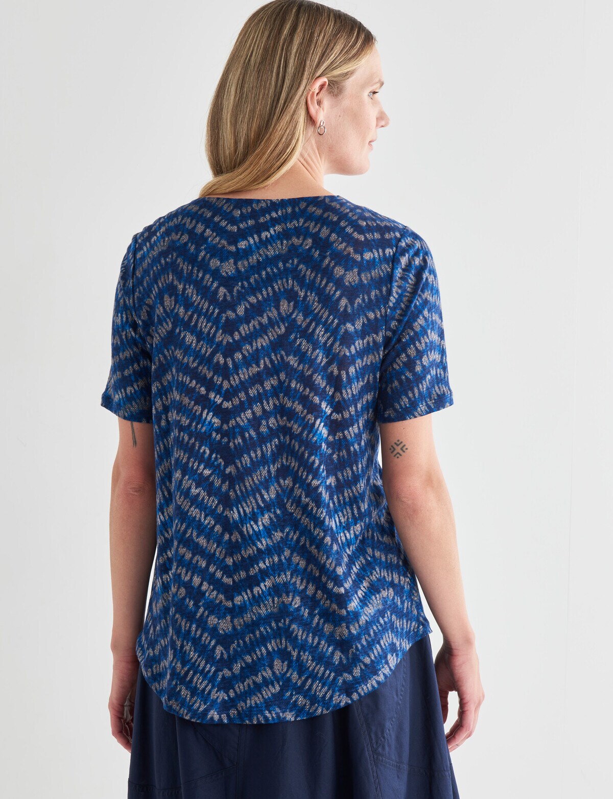 Jigsaw Zig Zag Linen Print Top, Blue Tops