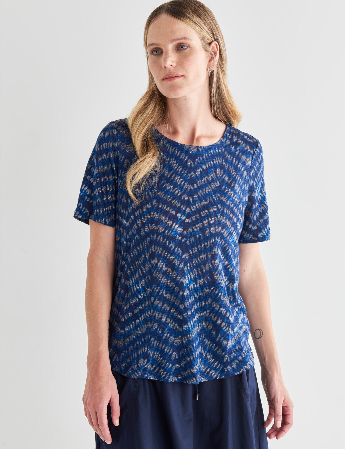 Jigsaw Zig Zag Linen Print Top, Blue Tops