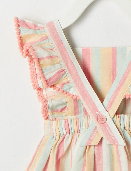 Teeny Weeny In Bloom Frill Striped Pinafore, Peach product photo View 02 L