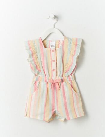 Teeny Weeny In Bloom Frilled Striped Shortall, Pink product photo
