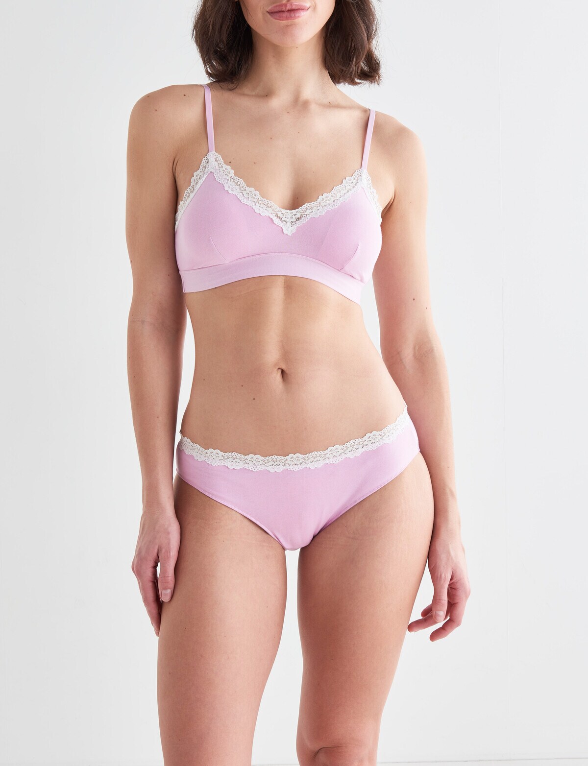 Cotton and Lace Detail Bikini Panty - Candy pink