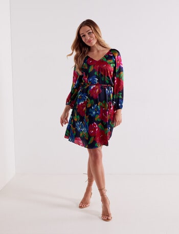 Whistle 3/4 Sleeve V-Neck Party Dress, Electric Floral product photo