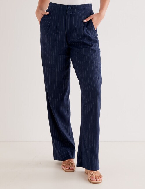 Whistle Pinstripe Classic Straight Leg Short Pant, Navy - Pants & Leggings