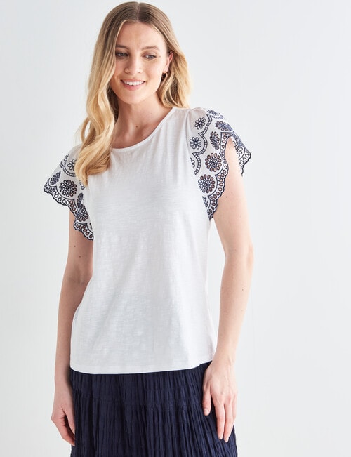 Whistle Embroidered Short Sleeve Tee, White & Navy product photo View 05 L