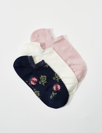 Simon De Winter Liner Sock, 3-Pack, Ladybug Navy, Pink & Ivory product photo