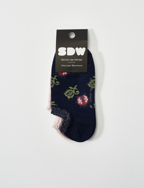 Simon De Winter Liner Sock, 3-Pack, Ladybug Navy, Pink & Ivory product photo View 02 L