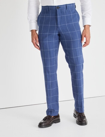 Laidlaw + Leeds Tailored Linen Blend Check Pant, Blue product photo