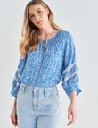 Whistle Floral Paisley 3/4 Sleeve Peasant Blouse, Azure product photo