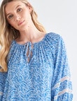 Whistle Floral Paisley 3/4 Sleeve Peasant Blouse, Azure product photo View 04 S