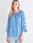 Whistle Floral Paisley 3/4 Sleeve Peasant Blouse, Azure product photo View 05 S