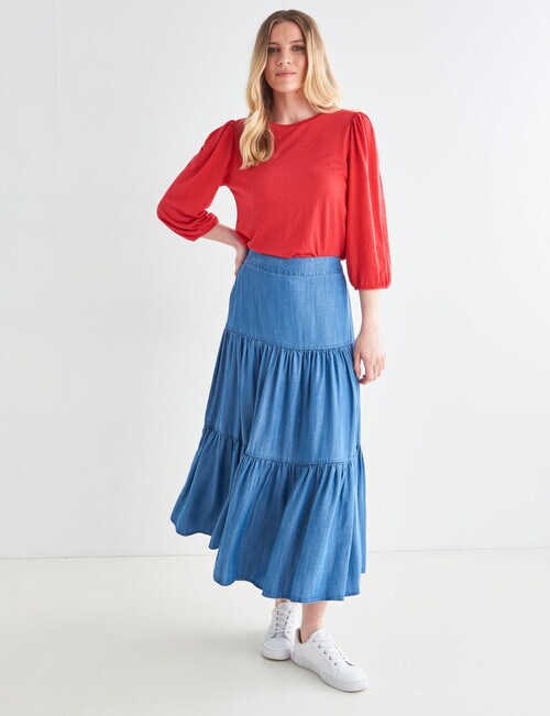 Whistle Denim Midi Skirt, Denim Wash Skirts