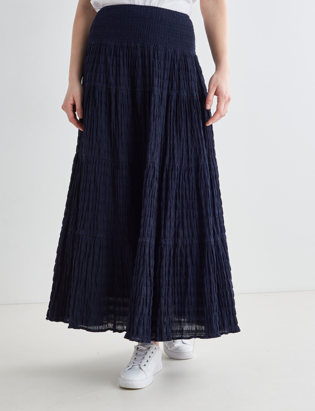 Whistle Shirred Waist Skirt, Navy Skirts