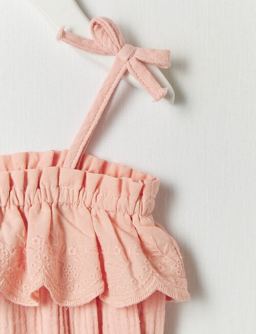Teeny Weeny Cheese Cloth Spaghetti Strap Romper, Peach product photo View 04 L