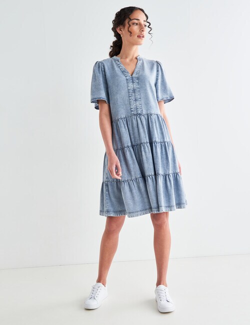 Zest Chambray Tiered Dress, Blue - Dresses