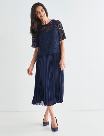 Ella J Overlay Lace Dress, Navy product photo