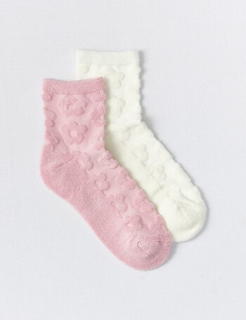 Simon De Winter Reverse Terry Half Crew Sock, 2-Pack, Pink & Ivory product photo