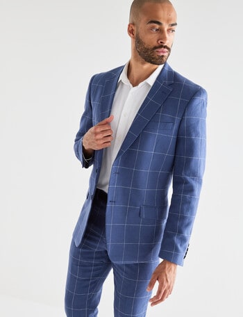 Laidlaw + Leeds Tailored Linen Blend Check Jacket, Blue product photo