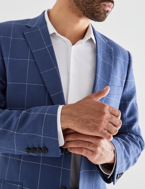 Laidlaw + Leeds Tailored Linen Blend Check Jacket, Blue product photo View 04 L