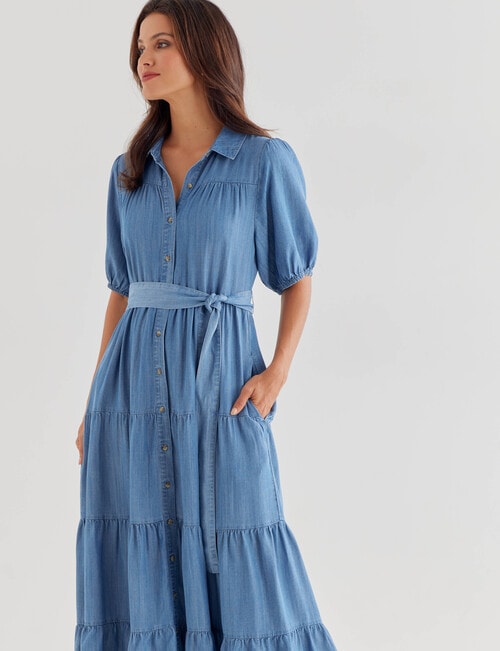 Whistle Tiered Lyocell Dress, Denim Wash product photo View 03 L
