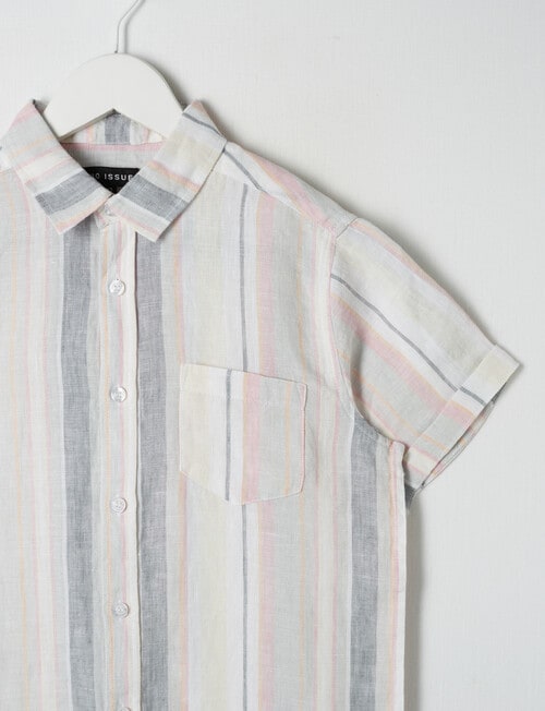 No Issue Short Sleeve Linen Shirt, White & Grey product photo View 02 L