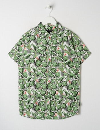 No Issue Monstera Leaf Short Sleeve Shirt, Green product photo