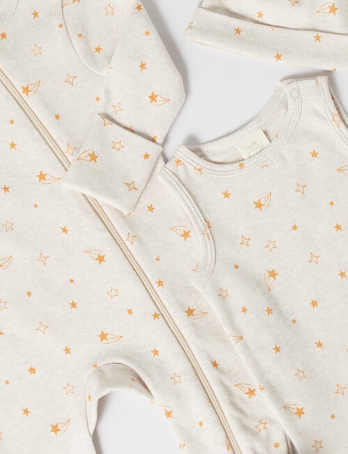 Little Bundle Stars and Moon All-Over Star Print Set, 3-Piece, Oat Marle product photo View 02 L