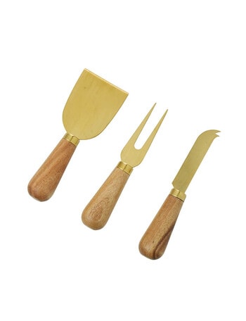Davis & Waddell Acacia & Brass Cheese Knives, Set of 3 product photo