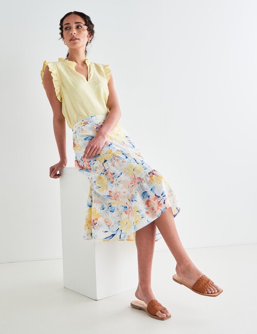 Zest Floral Linen Tiered Skirt, Sorbet product photo View 03 L