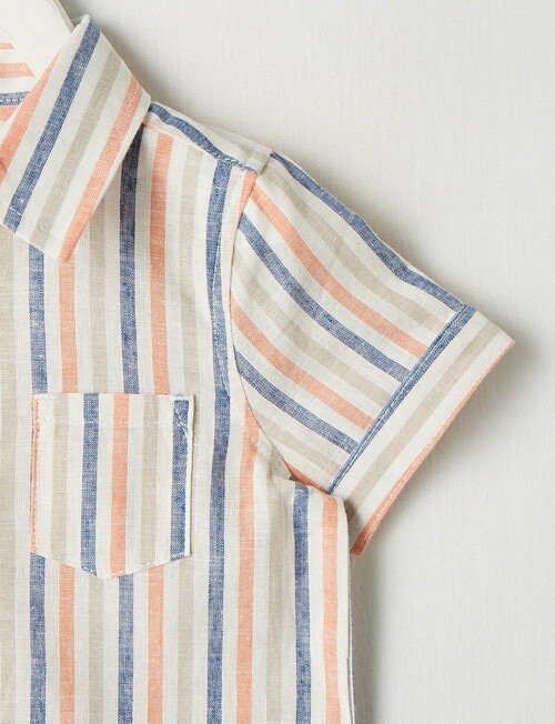 Teeny Weeny Stripe Linen Blend Short-Sleeve Shirt, Blue product photo View 04 L