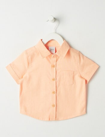 Teeny Weeny Linen Blend Short-Sleeve Shirt, Orange Sorbet product photo